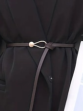 economico Cintura da donna-Cintura sottile da donna in similpelle PU – cintura regolabile con fibbia ad anello e a sfera color oro, stile minimalista per abiti, blazer e cappotti, perfetta per lavoro, appuntamenti serali e abiti da festa