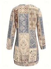 preiswerte Boho Kleid-Damen Minikleid Shiftkleid Urlaub Lässig Geburtstag Täglich Date Normale Passform Blumen Grafik Gestreift Langarm Rundhalsausschnitt Leicht Braun Herbst Winter
