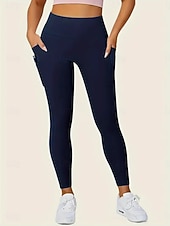 tanie Gładkie legginsy-Damskie Getry Moda Codzienny Pełna długość Wysoka talia Jednokolorowe Kieszeń Wysokie cięcie Oddychalność Miękka Wygodny Wysoka elastyczność Wino Granatowy Czarny Szary Jesień Zima Opinający / a