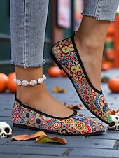 levne Pro ženy-Dámské lehké dýňové balerínky se špičatou špičkou - nazouvací halloweenské boty pro slavnostní podzimní outfity a každodenní pohodlí