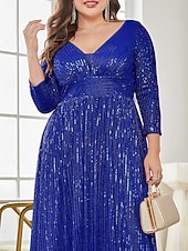 economico Semi-formale / Cocktail-Linea ad A Lunghezza al pavimento Abiti da festa Elegante Manica Lunga Scollo a V Formale Invitato a matrimonio autunnale Con Paillettes con Glitter Paillettes