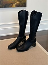 levne Jezdecké boty-Dámské jezdecké boty z pravé kůže - městská móda s hranatou špičkou a blokovým podpatkem v jezdeckém stylu pro ležérní a elegantní outfity