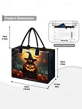 tanie Torby-damska torba na Halloween z motywem dyni i nawiedzonego domu — duża, wielokrotnego użytku torba na zakupy z kieszenią na zamek i wytrzymałymi uchwytami, w stylu gotyckim, idealna na „cukierek albo psikus”, imprezy kostiumowe i do codziennego użytku