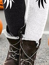 billiga Halloween Bottoms-Dam Byxor Damasker Mysiga leggings Streetwear Ledigt Fullängd Hög midjaPantsHalloween Färgblock Grafiska tryck Elastisk midja Mönster Mateial som andas Bekväm Elastisk Semester Gata Dagliga kläder