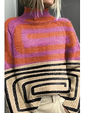 billiga Pullover &amp; Toppar-Dam Tröja Ledigt Mjukt Blommig Grafisk Rutig Ribbad Polokrage Stickat Långärmad Vanliga toppar Sticka Utomhus Dagligen Helgen Gul Fuchsia Höst Vinter