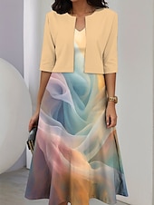 preiswerte Kunst &amp; Design Kleid-Damen Kleid-Set A Linie Kleid Sommerkleid Lässig Halbformelle Kleider Ombre Grafik Druck Midikleid Halbarm V Ausschnitt Urlaub Date Hellgelb Himmelblau Purpur Sommer Frühling Normale Passform