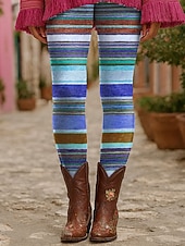 Femmes Leggings Vacances ancien Mode Longueur cheville Taille haute Graphique Rayé Bandes Impression Chaleur Thermique Doux Respirant Élastique Extérieur Vacances Rue Jaune Rose Claire Bleu Violet abordables Art & Design Impression-Femmes Leggings Vacances ancien Mode Longueur cheville Taille haute Graphique Rayé Bandes Impression Chaleur Thermique Doux Respirant Élastique Extérieur Vacances Rue Jaune Rose Claire Bleu Violet