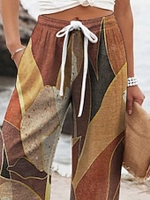 preiswerte weites Bein und hohe Taille-Damen Weites Bein Hosen Hose Urlaub Lässig Lang Hohe Taille Farbblock Elastischer Bund Drucken Hoher Schnitt Atmungsaktivität Weich Mikroelastisch Urlaub Straße Alltagskleidung Khaki Frühling Herbst