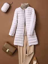 abordables Doudounes-Femmes Doudoune Manteau Chaud Confortable Fermeture éclair Avec Poches Mode Uni Tenue quotidienne Sortir Décontracté Quotidien Week-end Fermeture éclair Long Col Rond Coupe régulière manche longue
