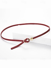 economico Cintura da donna-Cintura sottile da donna in similpelle PU – cintura regolabile con fibbia ad anello e a sfera color oro, stile minimalista per abiti, blazer e cappotti, perfetta per lavoro, appuntamenti serali e abiti da festa