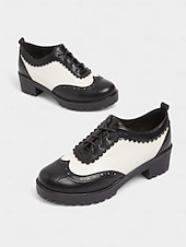 baratos década de 1950-Sapatos oxford brogue vintage preto e branco femininos dos anos 1950 com cadarço e salto baixo - calçados retrô oktoberfest para uso casual, trabalho e cosplay