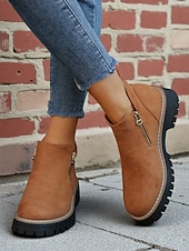 abordables Bottines-Bottines grises en similicuir pour femme – fermeture zippée latérale, semelle crantée antidérapante, style streetwear automne-hiver élégant