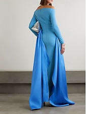 economico Abiti da ballo-abito da sera a trapezio elegante in crepe elasticizzato con gonna in raso a pieghe formale da sposa lungo fino al pavimento manica lunga spalle scoperte 2025
