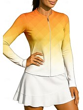 baratos Camisa Feminina-Mulheres Geométrica Gradiente Camisa Esportiva Camisa de tênis Top de tênis Manga Longa Zíper Floral UPF50+ Resistente a UV Elasticidade Alta Pavio Humido Respirável Voleibal Tênis Golfe Colarinho