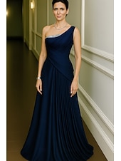 preiswerte Empire-Waist-Abendkleider-A-Linie Abendkleid Elegant Formelle Kleidung Formell Hochzeit Bodenlang Ärmellos Ein-Schulter Stretch Satin mit Falten Gerafft 2025