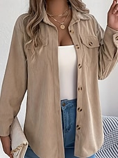 preiswerte Damen Einfache Oberteile-Damen Hemd Textur Bluse Bluse Einfach Modern Lässig Langarm Hemdkragen Normale Oberteile Täglich Ausgehen Tasche Knöpfe Schwarz Wein Khaki Herbst