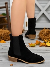 Χαμηλού Κόστους Μπότες Τσέλσι-Γυναικεία μποτάκια chelsea από τεχνητό σουέτ – με φερμουάρ στο πλάι και ελαστικό πάνελ, μπότες chelsea με χαμηλό τακούνι για φθινοπωρινές βόλτες, ψώνια και χαλαρές εξόδους