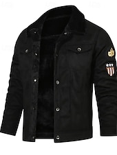 preiswerte Herrenjacken &amp; Herrenmäntel-Herren Winterjacke Fleecejacke Freizeitjacke Urlaub Täglich Thermowarm Tasche Fleece Herbst Winter Einfach Mode Streetwear Revers Regulär Schwarz Khaki Jacken