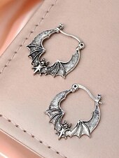 abordables Accessoires d&#039;Halloween-Boucles d&#039;oreilles créoles chauve-souris pour femme, style gothique punk, en alliage, idéales pour les fêtes, les cosplays et les sorties nocturnes.