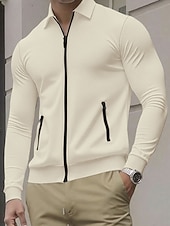 baratos Jaquetas Casuais-Homens jaqueta leve Jaqueta Waffle Jaqueta casual Férias Diário Respirável Bolsos Primavera Outono Tecido Moda Clássico Lapela Padrão Preto Branco Azul Royal cáqui Cinzento Casaco