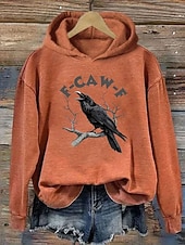 billige Halloween hettegenser og hettejakke-Dame Pullover hettegenser-genser Grafisk Bokstaver Halloween Elegant Varm Aktiv Langermet Med hette Vanlige topper Gate Hverdag Avslappet Trykt mønster Svart Hvit Blå Oransje Grønn Vår Høst Vinter