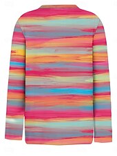 tanie Koszulka w paski i geometryczna-Koszulka damska T-shirt Długi rękaw Graficzna Geometryczna Pasiasta Vintage Stylowa Klasyczna Długi rękaw Crew Neck Okrągły Dekolt Regularne Topki Codzienny Druk Tęcza Wiosna Jesień Zima Przedjesień