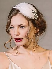 abordables Accessoires de Mascarade-Barrette à cheveux en plumes blanches pour femme - Coiffe vintage ornée de cristaux pour dames, élégant fascinateur de style Gatsby pour tenues de fête, de cocktail et de soirée