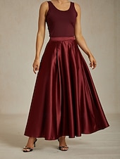 levne Maxi sukně-Dámské Sukně Elegantní Vinobraní Módní Maxi Středně vysoký pas Sukně Nabírané šaty Plisé Kapsy Lehce elastické Nový Rok Párty večerní šaty Vínově rudá Jaro Hedvábí jako satén