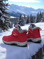 Χαμηλού Κόστους Χερευτές και χειμερινές μπότες-Γυναικεία σκούρα κόκκινα αδιάβροχα χειμερινά μποτάκια πεζοπορίας – βελούδινα, αντιολισθητικά παπούτσια για χιόνι, ζεστά παπούτσια πεζοπορίας και ταξιδιού