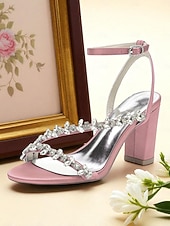 economico sposa-sandali bianchi con tacco a blocco per la sposa – scarpe da sposa impreziosite da cristalli con cinturino alla caviglia