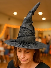billige Halloween-tilbehør-Halloween-heksehatt til dame – klassisk svart spiss trollmannshatt til kostymefest, cosplay og festlig utkledning