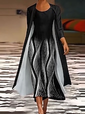 ieftine Rochie cu dungi și geometrică-Pentru femei Set de rochii Rochie Maxi Rochie de schimb Rochie de vară Casual Grafic Geometric Multistratificat Imprimeu Rochie Maxi Lungime Manșon 3/4 Stil Nautic Zilnic Alb Roșu-aprins Primăvar