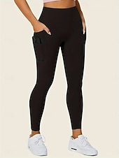 tanie Gładkie legginsy-Damskie Getry Moda Codzienny Pełna długość Wysoka talia Jednokolorowe Kieszeń Wysokie cięcie Oddychalność Miękka Wygodny Wysoka elastyczność Wino Granatowy Czarny Szary Jesień Zima Opinający / a