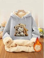 billige Dyr Topp-Dame Pullover hettegenser-genser Grafisk Dyr Bokstaver Varm Klassisk Fritid Langermet Med hette Vanlige topper Gate Hverdag Lomme Trykt mønster Svart Rosa Rød Grå Høst Vinter