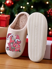 ieftine Flip-Flops de Damă-Papuci de Crăciun bej pentru femei, cu căptușeală plușată și imprimeu festiv cu dragoste – pantofi de iarnă confortabili pentru interior, pentru sărbători, acasă și cadouri