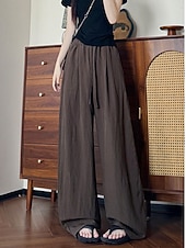 abordables pierna ancha y cintura alta-Mujer Perneras anchas Chinos Básico Casual Longitud total Alta cintura Plano Bolsillo Cintura elástica Confortable Suave Cómodo Elástico Exterior Calle Negro Rosa Azul Marino Café Verano Primavera