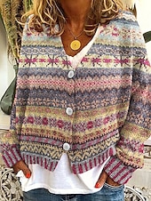 abordables Cardigan 3D-Femmes Manteau Veste Décontractée Chaud Confortable Imprimé Mode Moderne Occasionnel Fleuri Sortir Week-end Simple Boutonnage Régulier Col en V Coupe régulière manche longue Vêtements d&#039;extérieur