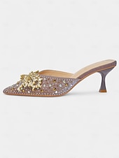 cheap Cocktail-Women&#039;s Rhinestone Pointed Toe Mules - Glitter Slip-On Kitten Heels with Pearl Bow for Cocktail Parties &amp; Evening Events