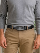 tanie Wesele ACC-Męski pasek ze skóry ekologicznej z wzorem krokodyla – regulowany pasek z automatyczną klamrą do garnituru, do noszenia w pracy, na co dzień i na co dzień