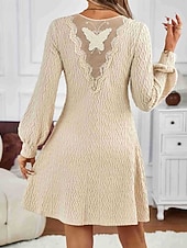 preiswerte abendkleider-Damen Minikleid Spitzenkleid Freizeitkleid Mode Modern Laternenärmel Outdoor Urlaub Ausgehen Normale Passform Einfach Langarm V Ausschnitt Aprikose Herbst