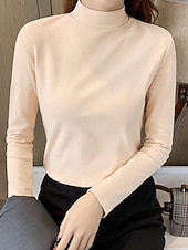 Damskie Bluzka Kwiaty Elegancki Podstawowy Codzienny Długi rękaw Wysoki Zwykłe topy Codzienny Czarny Biały Żółty Rumiany róż Brązowy Jesień Zima tanie gładka koszulka-Damskie Bluzka Kwiaty Elegancki Podstawowy Codzienny Długi rękaw Wysoki Zwykłe topy Codzienny Czarny Biały Żółty Rumiany róż Brązowy Jesień Zima