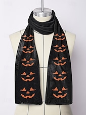 ieftine Accesorii de Halloween-Eșarfă imprimată de Halloween pentru femei – șal lung și confortabil cu modele de fantome, jack-o&#039;-lantern și vrăjitoare, accesoriu moale și ușor de toamnă pentru petreceri costumate, Halloween, festivaluri și purtare zilnică