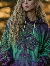 billige Boho topper-Dame Pullover hettegenser-genser Grafisk Stamme Fritid Langermet Med hette Vanlige topper Festkveldsklær Gate Hverdag Grønn Vår Høst Vinter