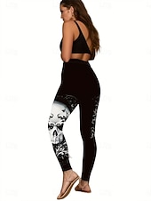 cheap Graphic Leggings-Women's Leggings Vacation Vintage Fashion Full Length High Waist Graphic Skull Printing Soft Breathable High Elasticity Outdoor Street Causal Black Spring Fall Winter Slim Fit