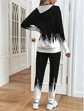 economico Tute da donna-Per donna Felpa con Cappuccio Tuta Set di Pantaloni Manica Lunga Girocollo Con Cappuccio Ombre Floreale Coulisse Stampato Attivo Quotidiano Casuale All'aperto Nero Bianco Autunno Vestibilità regolare