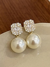abordables Boucle d&amp;#39;oreille pour femme-Boucles d&#039;oreilles en perles et strass pour femmes - Boucles d&#039;oreilles à tige en or avec breloque en grappe sur le dessus, bijoux en alliage élégants pour le travail, les rendez-vous et les occasions formelles