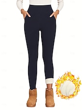 cheap Plain Leggings-Women's Fleece Lined Leggings Tights Leggings Vacation Vintage Ethnic Style Full Length High Waist Solid Color High Cut Comfort Breathable Stretchy Indoor Vacation Street Wine Black Navy Blue Gray