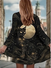 olcso 3D kabátok-Női Ballonkabát Könnyű Kényelmes Nyomtatott Szüret Divat Alkalmi Állat Hétköznapi Szokványos Gallér nélküli Normál Hosszú ujj Felsőruházat Fekete és fehér Fekete Tavasz Ősz