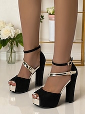preiswerte Nachtleben Party-Damen-Sandalen aus rotem Wildleder mit Plateau und Blockabsatz – Peep-Toe-High-Heels mit Knöchelriemen für Partys im Nachtleben und abendliche Clubwear
