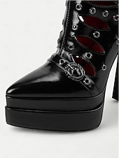 abordables Pour les femmes-Bottes hautes gothiques ajourées pour femmes, bottes à talons à lacets rétro avec design découpé, chaussures de costume élégantes pour tenues de fête d&#039;Halloween